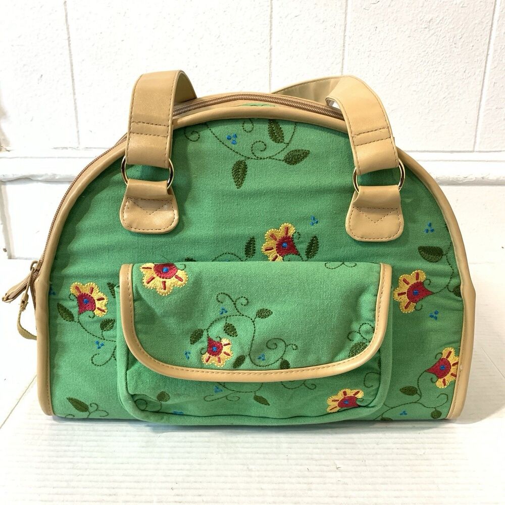 Companion Road Pet Fashion Bag Purse Travel Luggage Green Flower Small CLEAN